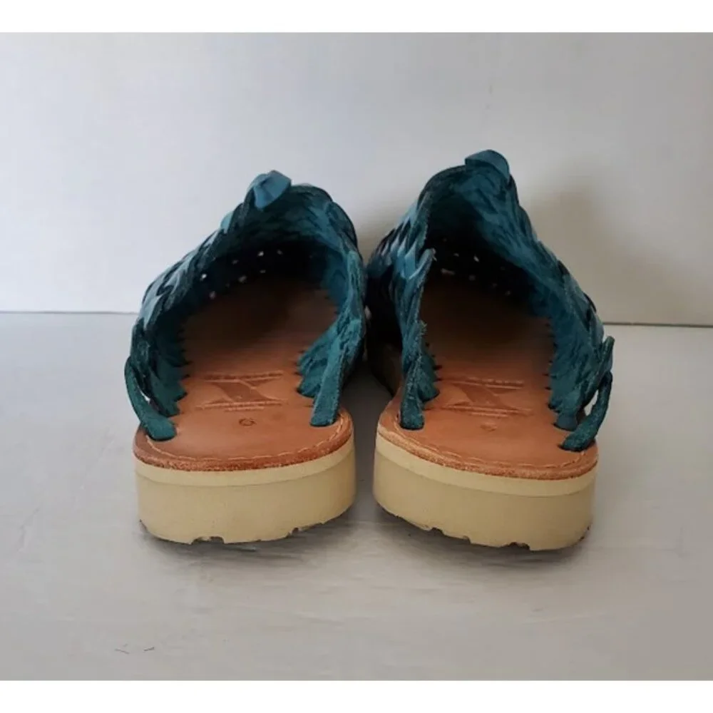 Huarache Mules by Brand X Huaraches Blue Handwoven Leather Size 6 Shoes Sandals - Picture 7 of 12